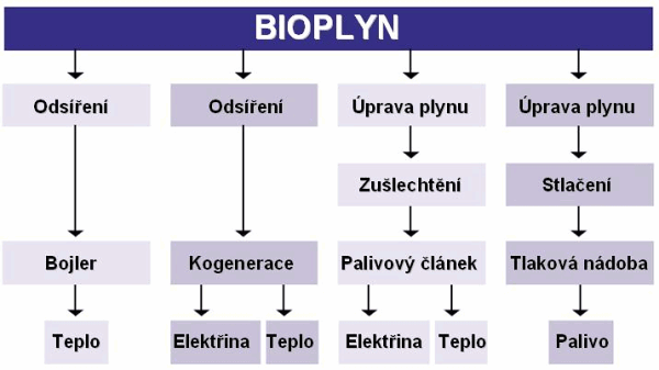 Schéma využití bioplynu Zdroj: Biogas