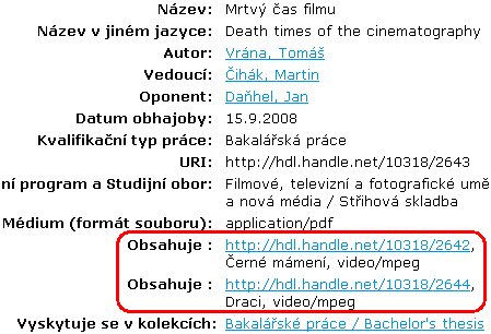 3.2 Úpravy Dspace vazby mezi příbuznými záznamy Textová práce (A) nadřízený