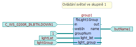 Příklady použití funkčního bloku fblight1group : Zbývá odpovědět na otázku jak se skupina vytvoří a z kterých světel se vlastně skládá.