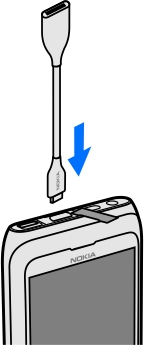 78 Fotografie a videoklipy 1 Připojte ke konektoru HDMI v telefonu adaptér HDMI. 2 Připojte kabel HDMI (prodávaný samostatně) nejprve k adaptéru a poté ke konektoru HDMI v systému domácího kina.
