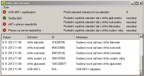 10) Dvojitým kliknutím na ikonu se vám zobrazí stavové okno programu.