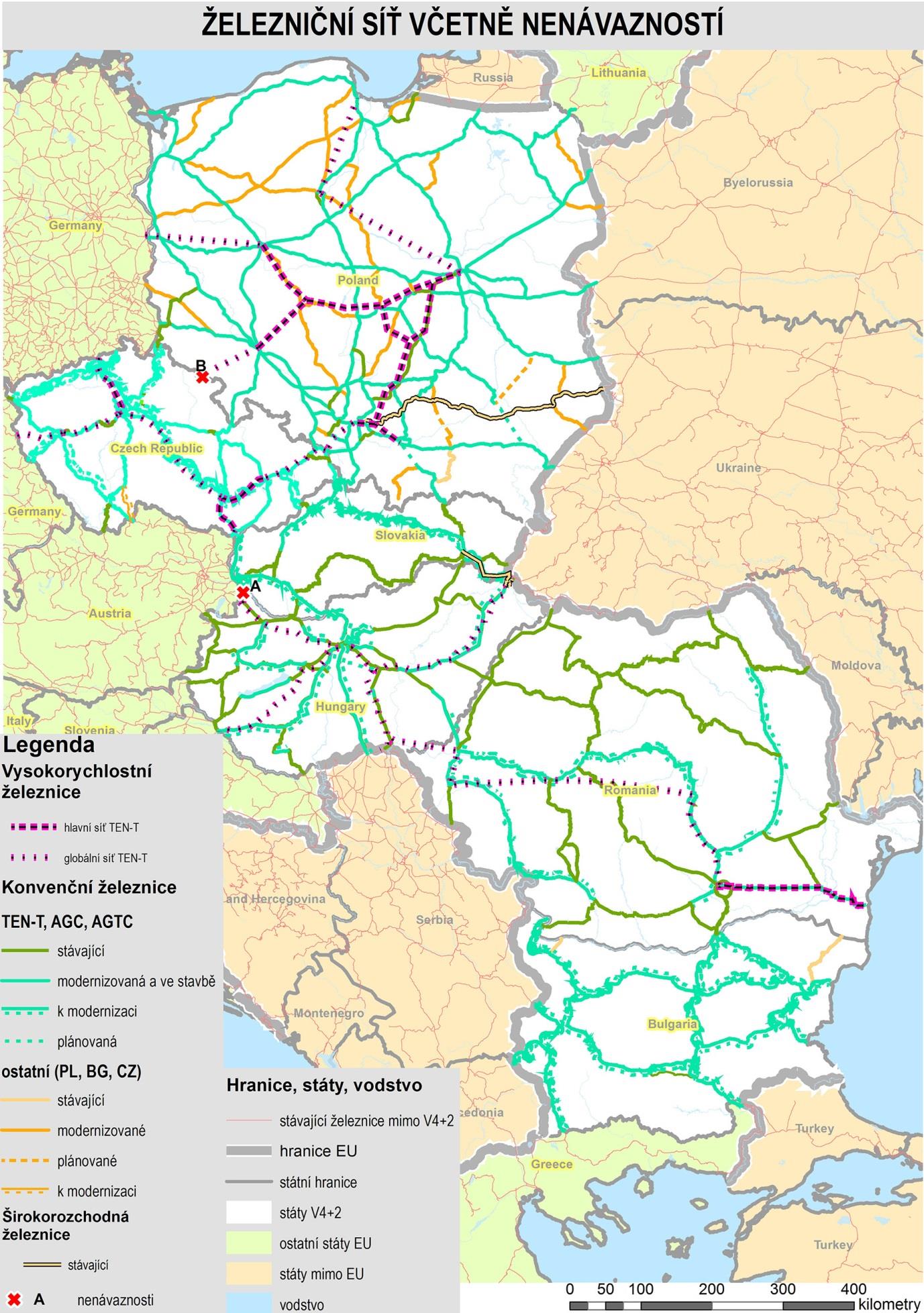 Obr. 2: Vymezení železniční sítě na území států