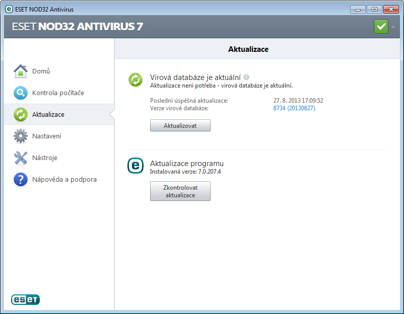 Aktualizace v levé časti okna a poté klikněte na Aktualizovat virovou databázi. Kontrola počítače Další věcí, kterou je po úspěšné instalaci potřeba provést, je Kontrola počítače.