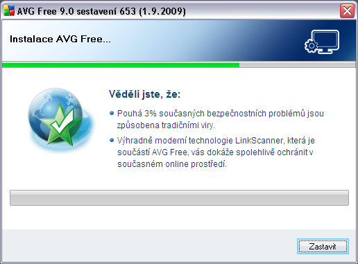 4.10. Probíhá instalace Potvrzením předchozího dialogu dojde ke spuštění samotného procesu instalace, jehož průběh můžete sledovat v dialogu Probíhá instalace.