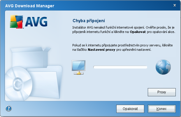 3.2. Kontrola připojení V následujícím kroku se AVG Download Manager pokusí navázat spojení se sítí Internet kvůli lokalizaci aktualizačních souborů.