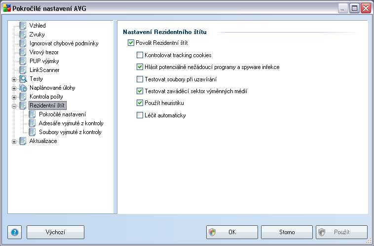 8.10. Rezidentní štít Komponenta Rezidentní štít zajišťuje trvalou průběžnou ochranu souborů a složek proti virům, spyware a malware obecně.