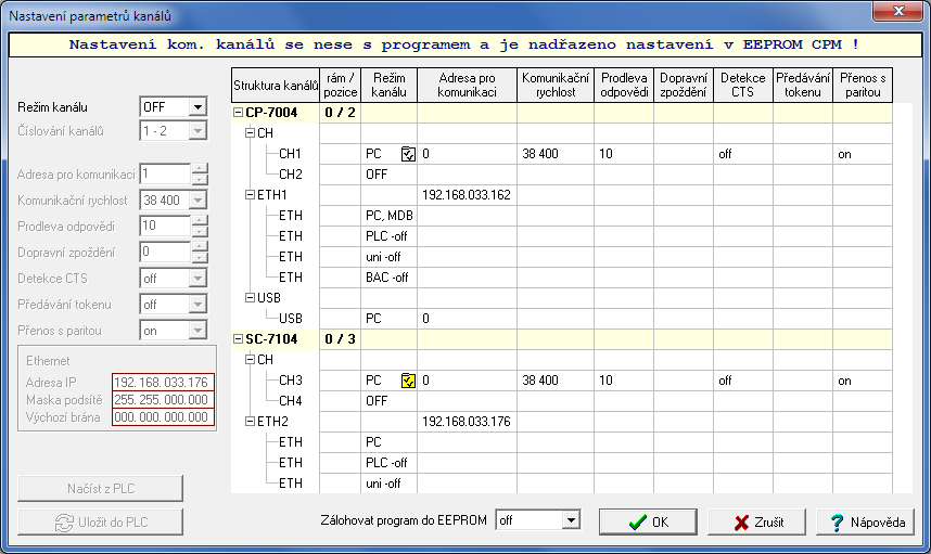 Programovatelné automaty TECOMAT TC700 2.3.10.2. Nastavení parametrů přes vývojové prostředí Mosaic Informace o nastavení všech parametrů centrální jednotky je přístupná ve vývojovém prostředí Mosaic.