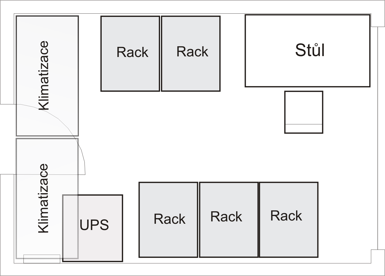 Návrh uspořádání technologické místnosti záložního datového centra (TC2, U Hasičů 1) 2.5 