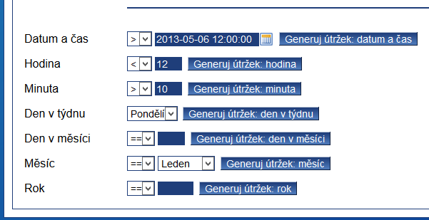 Útržek připojený do výrazu Zobrazený vygenerovaný útržek obr. 3-9 Vytváření výrazu pro pravidlo 3.2.1.2 Časové omezení pravidel Platnost každého pravidla může mít různá časové omezení, např.