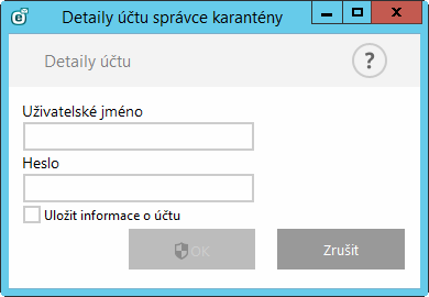 5.1.9.3 Detaily účtu karantény zpráv Toto dialogové okno se zobrazí, pokud jste zatím nenastavili uživatelský účet, který má používat správce karantény.