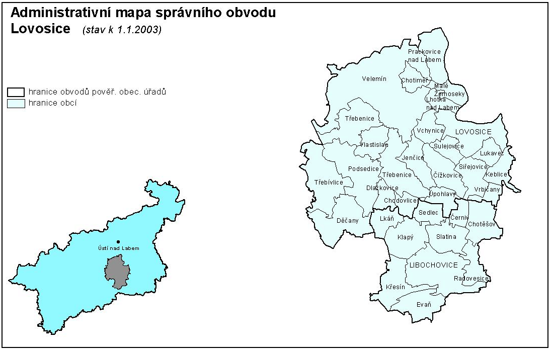 Obrázek č. 2.1.1.a: Administrativní členění ORP Lovosice Nejvýznamnějším sídlem je město Lovosice, které tvoří přirozené centrum ORP Lovosice.