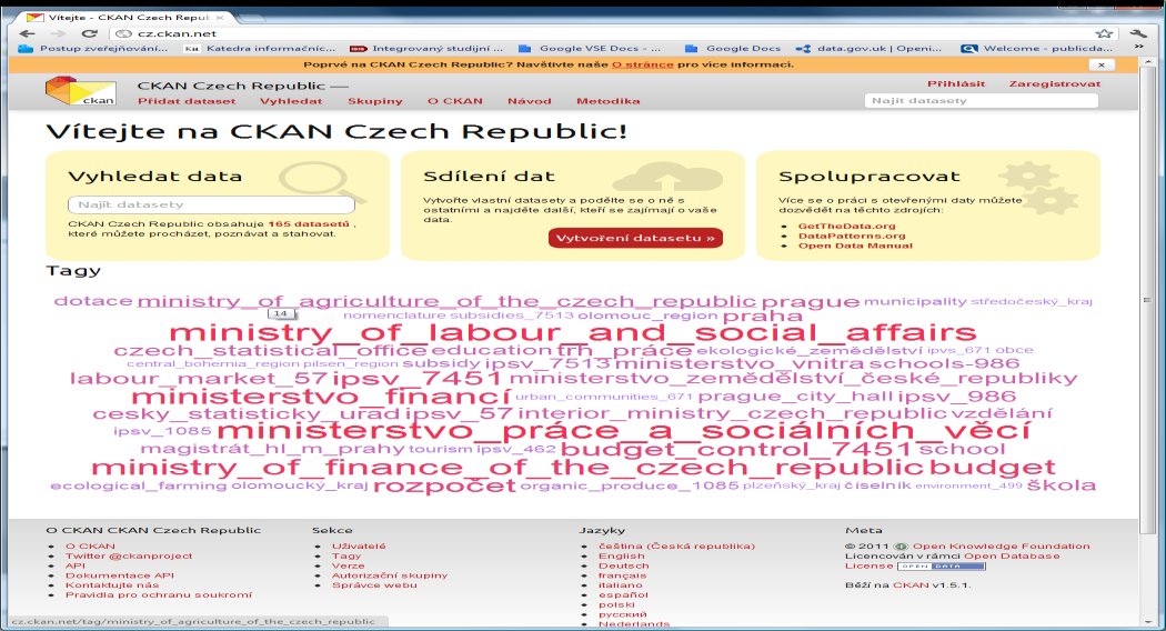 Metodika pro využití CKAN Tags - štítky označení balíčku dat věcnými kategoriemi štítky v EN voleny z Integrated Public Sector Vocabulary http://doc.esd.