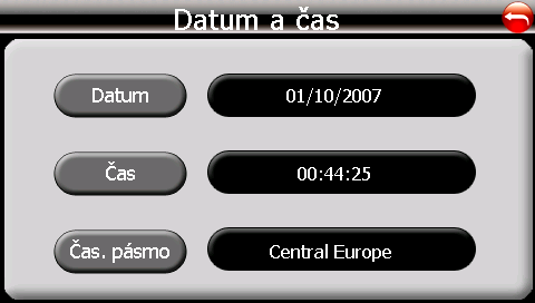 Dátum a čas pre vstup do nastavenia dátumu, času a