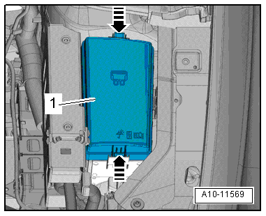 1,2/63; 77 kw TSI Motor 08.2013 Luftführungsschlauch -2- abziehen. Luftfiltergehäuse -1- nach oben von den Kugelbolzen abziehen. Schlauchschellen -3- und -4- lösen und Luftführungsrohr abbauen.