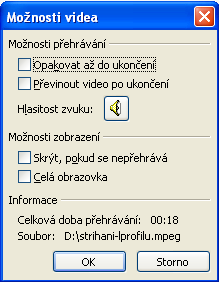 Vyvolání místní nabídky Kliknutím levého tlačítka myši na vložený videosoubor vyvoláme místní nabídku. Položka Upravit video Z menu místní nabídky vybereme položku Upravit video.