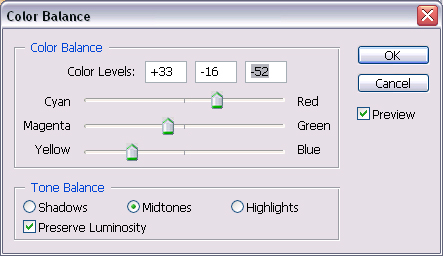 Otevře se dialog Color Balance (Vyvážení barev) (Obr 13.7).