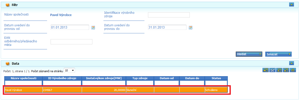 1) Po přihlášení do systému OTE vybereme v menu položku POZE - Registrace nepodporovaných zdrojů 2) Vyplníme požadované údaje pro