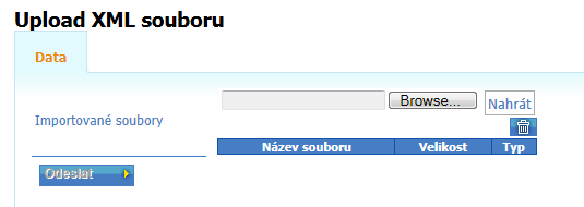 8 Upload XML souboru Tento formulář je přístupný z menu POZE Upload XML souboru. V tomto formuláři je uživateli umožněno nahrát požadovaná OZE data hromadně v XML podobě.