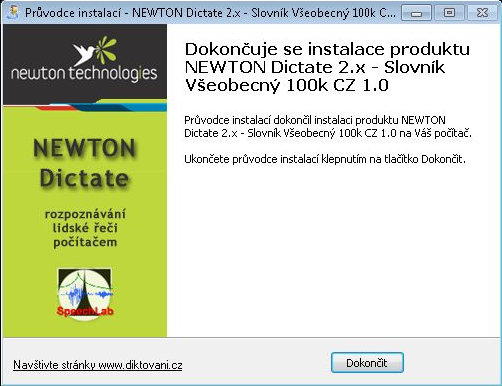 Instalační průvodce nainstaluje do zvoleného umístění soubory slovníku a v posledním dialogovém okně instalaci tlačítkem ukončíte. 3.2.