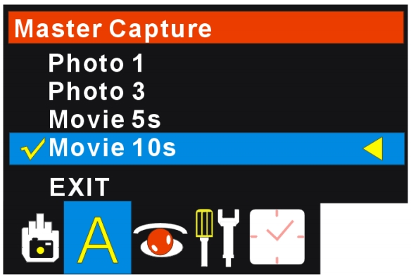 1. Zmáčkněte tlačítko OK pro vstup do hlavního menu a zvolte ikonu. Auto Capture: Vyberte ON pro zapnutí detekce pohybu a OFF pro její vypnutí. 2.