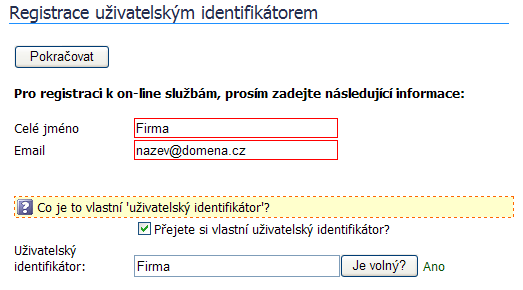 Registrace Organizace Před registrací jako organizace je ještě nutné se rozhodnout, budete-li se registrovat s Certifikátem nebo s Uživatelským identifikátorem.