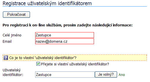 Registrace Zástupce Před registrací jako Zástupce je ještě nutné se rozhodnout, budete-li se registrovat s Certifikátem nebo s Uživatelským identifikátorem.