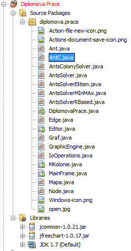 5. IMPLEMENTACE V JAZYCE JAVA Strana 33 Pro naprogramování aplikace, bylo pouţito vývojového prostředí NetBeans. Mezi hlavní třídy náleţí Mapa.