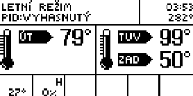 ST 480 z PID Letní režim V této volbě zůstává čerpadlo ÚT vypnuté a čerpadlo TUV se zapne při teplotě meze zapnutí čerpadel (z výroby nastaveno na 40O C).