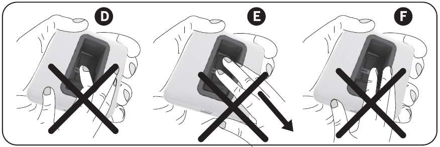 DOPORUČENÍ Jak správně načíst otisk prstu? SPRÁVNĚ 1. Nejprve se přesvědčte, že prst je čistý a suchý. Položte prst nad čtecí senzor. 2. Přejeďte prstem dolu přes čtecí senzor.