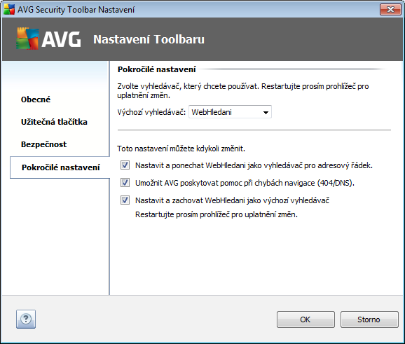 Hodnocení, v nichž máte možnost označením příslušných políček zvolit, které funkce AVG Security Toolbar chcete využít: o AVG bezpečné surfování - označením položky aktivujete nebo naopak vypnete