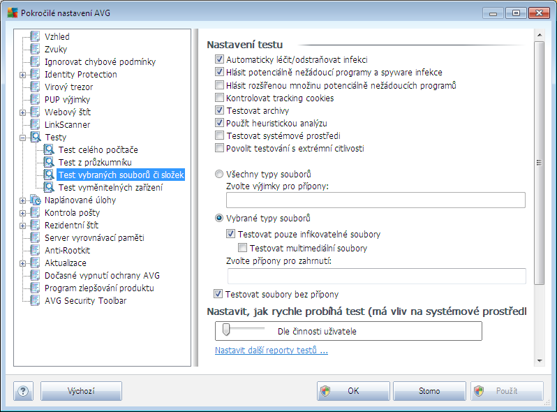 infekce. 9.8.3. Test vybraných souborů či složek Editace parametrů Testu vybraných souborů či složek je prakticky identická s editací parametrů Testu celého počítače.