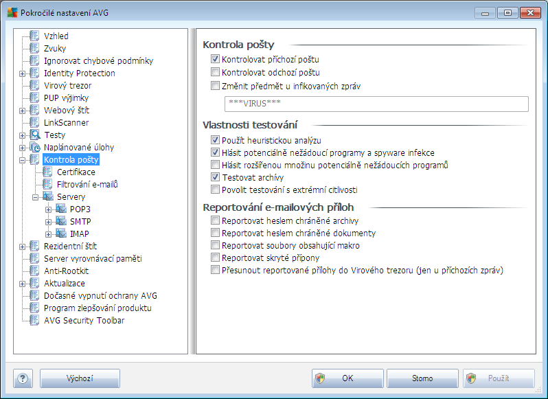 9.10. Kontrola pošty Dialog Kontrola pošty je rozdělen do tří sekcí: Kontrola pošty v této sekci jsou dostupná základní nastavení pro příchozí a odchozí poštu: Kontrolovat příchozí poštu (ve výchozím