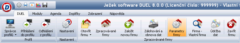 5. Doplnění parametrů a údržba dat v daňové evidenci DUEL První činností v nové firmě s převedenými daty je naplnění a upřesnění parametrů.