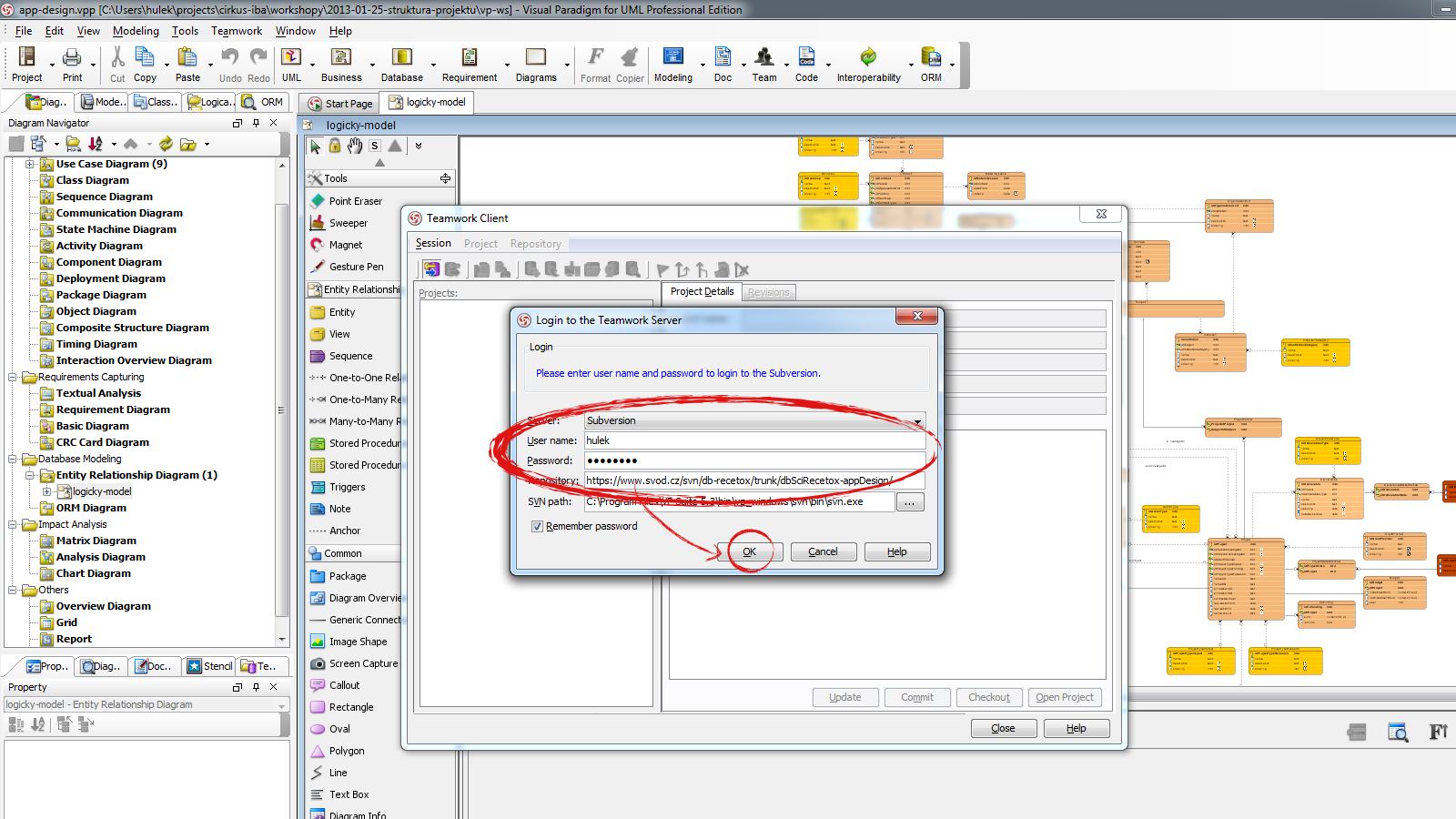 4. Import VisualParadigm projektu do repozitáře provádí: PC 1 V momentě, kdy je nachystaný SVN repozitář a v něm je připravená složka