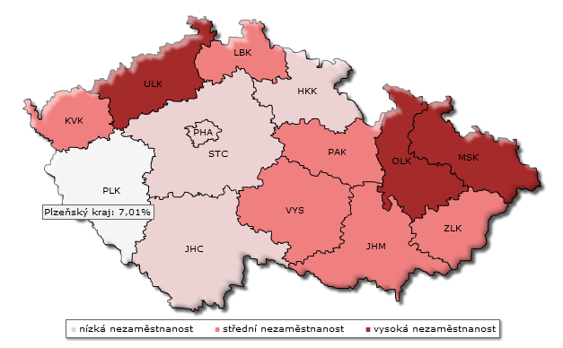 UTB ve Zlíně, Fakulta managementu a ekonomiky 51 Plzeňském kraji nezaměstnanost snižovala v souvislosti s příznivým ekonomickým vývojem a dosáhla svého minima v roce 2008.