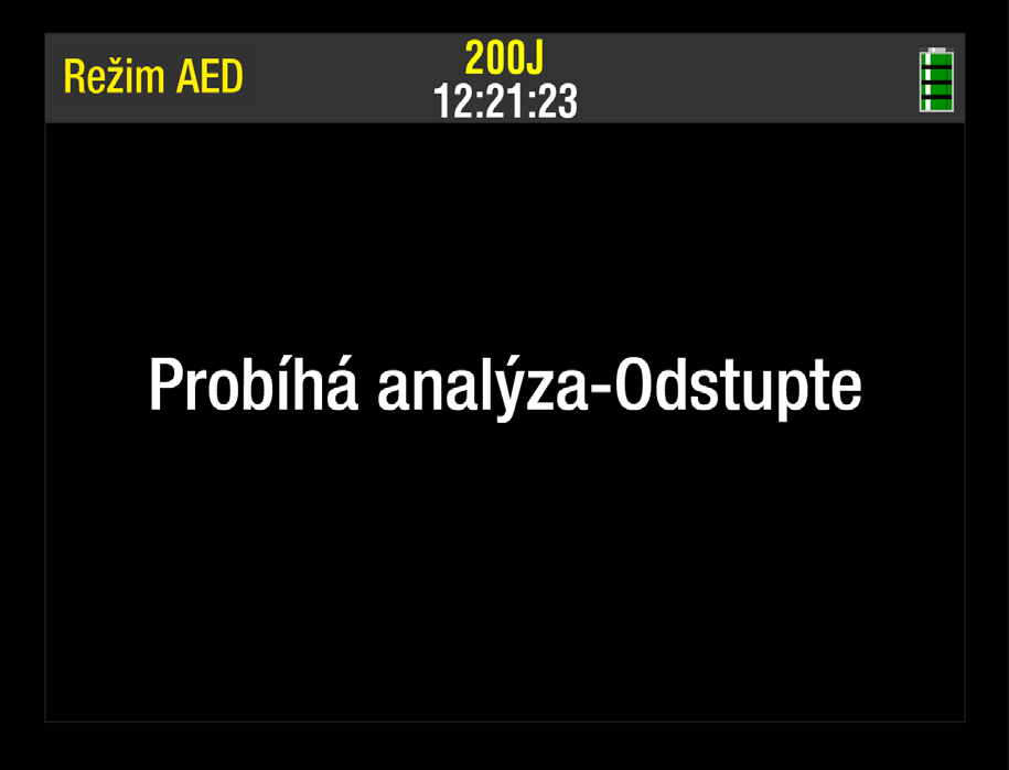 Terapie Varování při režimu AED VAROVÁNÍ! Možnost chybné interpretace dat Neprovádějte analýzu, pokud se s pacientem hýbe či jej převážíte.