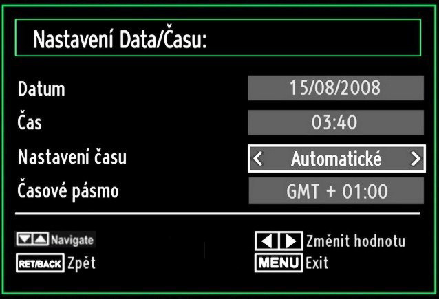 Pro zrušení můžete stisknout tlačítko MENU. Vymazání časovače Vyberte časovač, který chcete vymazat stisknutím nebo. Stiskněte ČERVENÉ tlačítko.