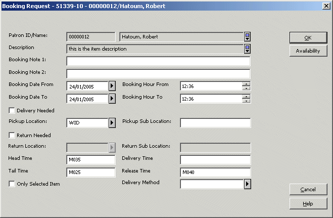 V tomto okně budete moci zadat čárový kód poţadované jednotky a ID nebo čárový kód čtenáře, pro něhoţ chcete poţadavek vytvořit.