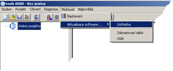 . Otevřete skříň ústředny.. Přepněte DIL přepínač S (+) na základní desce do polohy ON (LED dioda V50 svítí).. Stiskněte klávesu Reset ústředna se spustí znovu. 4.