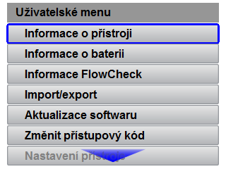 6 Menu obsluhy (Uživatelské menu) 7. Pro zvolení dílčích menu otočte jedním ze tří navigačních knoflíků. 8. Pro vyvolání dílčích menu stiskněte jeden ze tří navigačních knoflíků. 9.