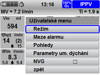 5 Uživatelské menu 5 Uživatelské menu 5.1 Navigování v uživatelském menu Předpoklad Je nastaven ventilační režim. 1. Krátce stisknout tlačítko menu. 2.