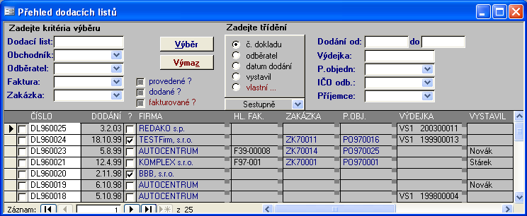 116 1.15 Dodací listy 1.15.1 Přehled dodacích listů Funkce Přehled dodacích listů v modulu fakturace nabízí komplexní přehled o evidovaných dodacích listech.