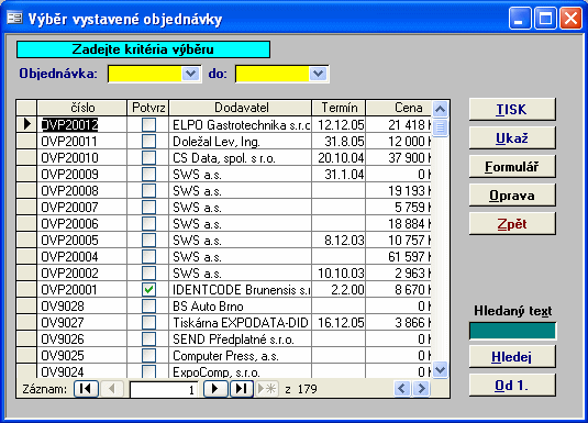 46 IMPORT OZNAČ TECH. VÝKAZY REZERV. REGENER. ŠTÍTKY III I UNIKÁT Naimportuje objednávku do systému z xls souboru.