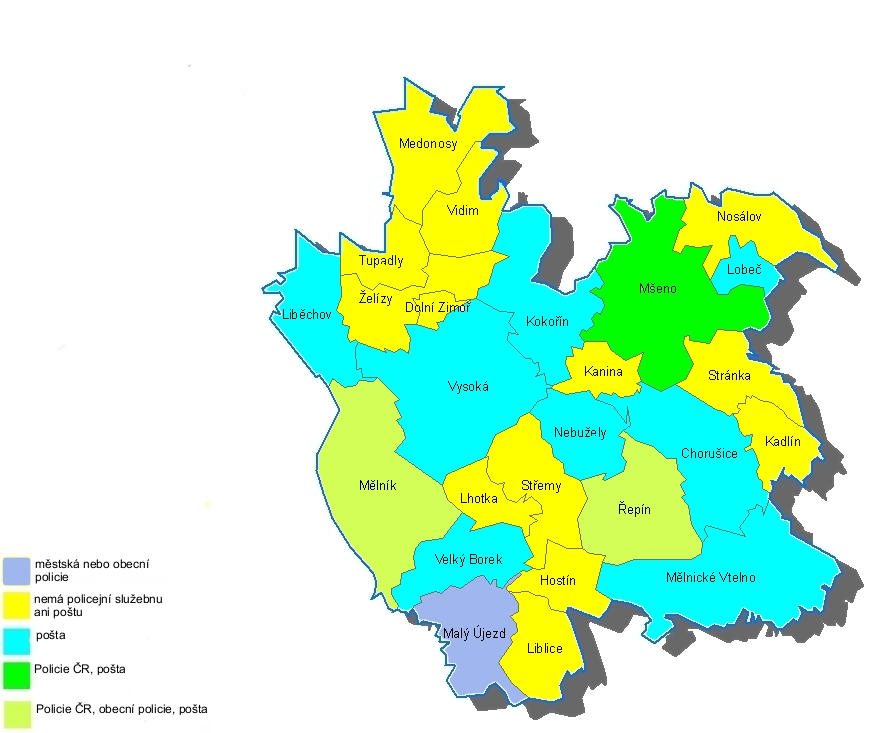 Dostupnost poštovních služeb a umístění služeben Policie ČR a obecních policií.