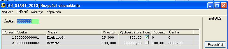 20 Modul Zásoby - Základy ovládání 1 Poznámka: pokud nechceme, aby se na některou položku vícenáklad přepočítával, potom ve sloupci Použ danou položku před stisknutím tl. rozpočítej zaškrtneme.