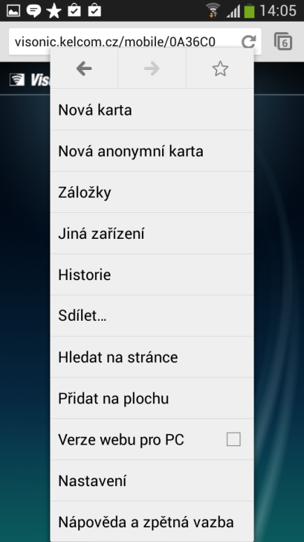 Vytvoření zástupce EZS v telefonu Android 1. Spusťte prohlížeče Chrome 2. Zadejte adresu EZS ústředny např.