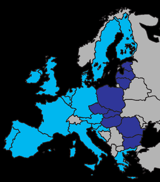 Geografie 25 zakladatelů Shift2Rail z 8 zemí EU 28 členských