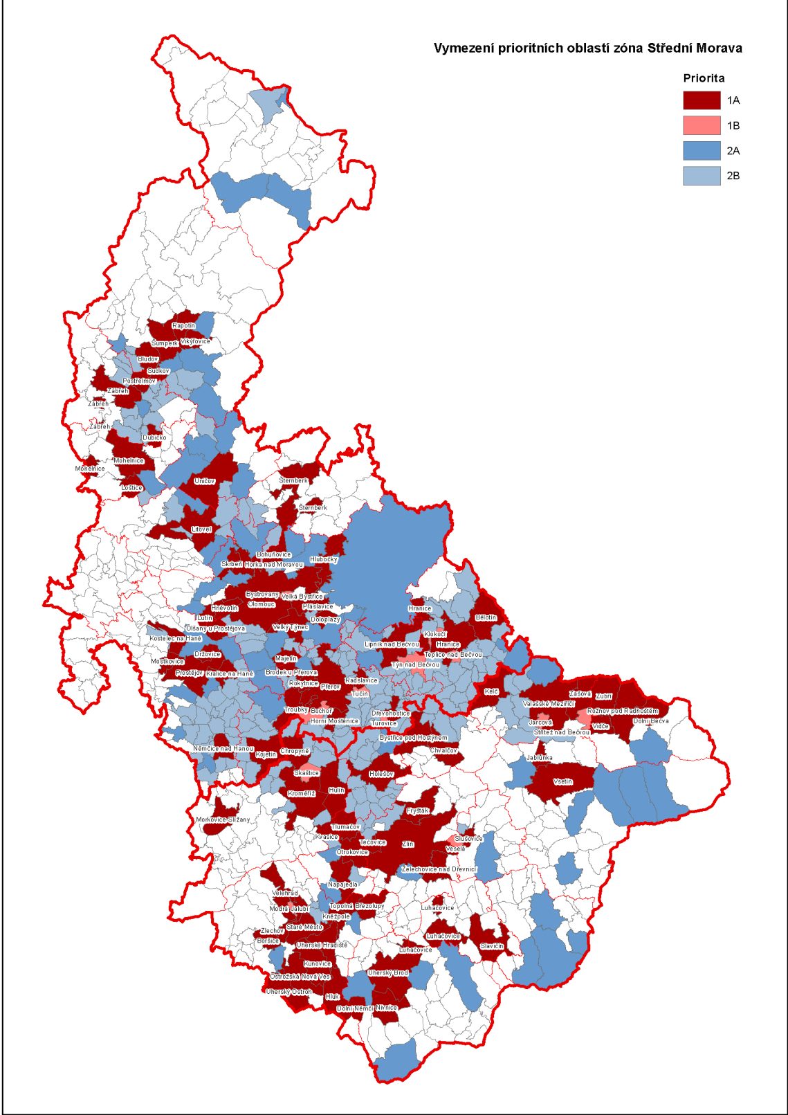 Obrázek 53: Vymezení územních priorit, zóna CZ07 Střední Morava