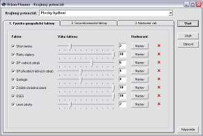 Obr.: Formulář hodnocení krajinného potenciálu Komponenta Optimální využití území Druhá komponenta v Urban Planner slouží k analýze optimálního využití
