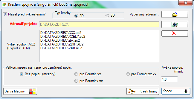 KanVOD Funkce je ovládána z tohoto dialogového panelu: Funkce se spustí tímto tlačítkem. Vykreslí se plocha složená z 3DFACES odpovídající obsahu vybraného souboru.